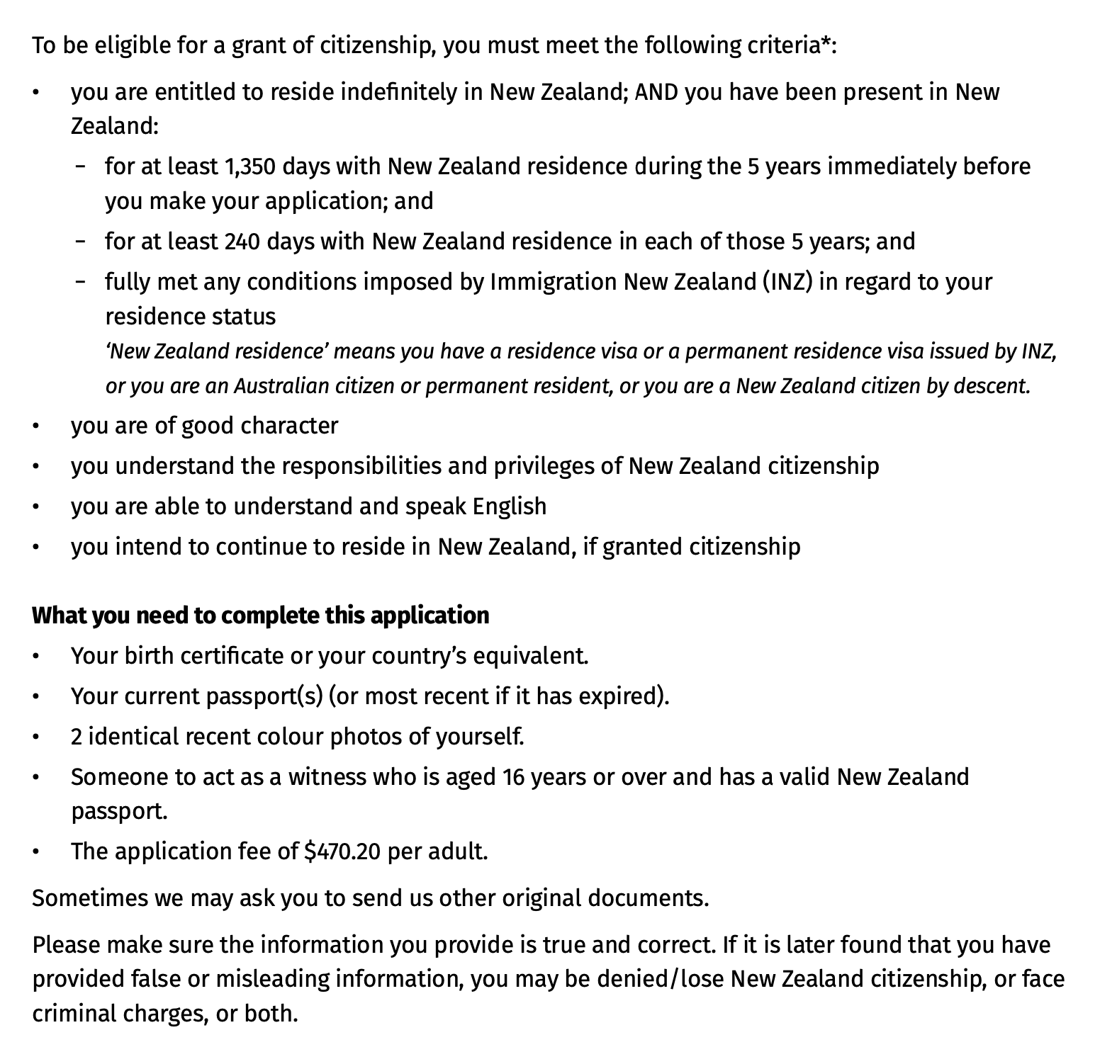 Application for New Zealand Citizenship - Adult Requirements