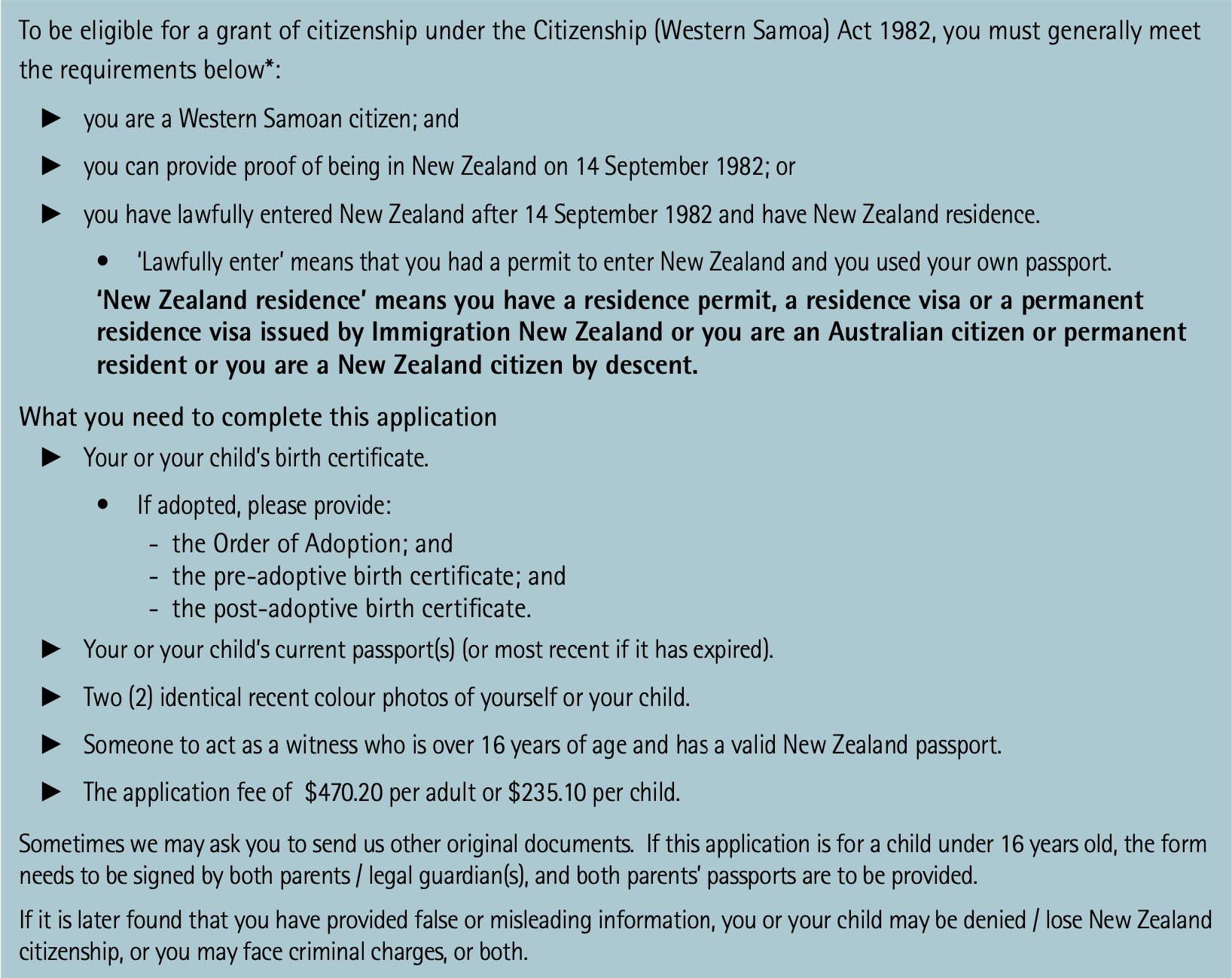 Application for New Zealand Citizenship - Samoan Requirements